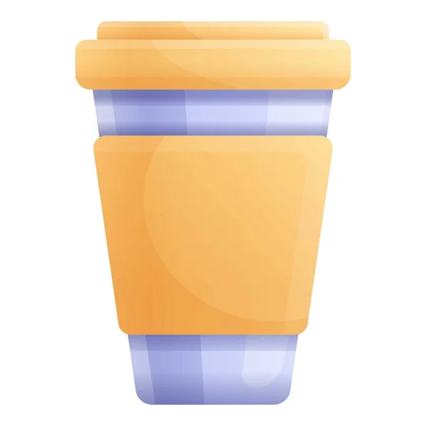 Yellow plastic cup icon, cartoon style — 스톡 벡터