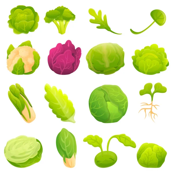 Cabbage icons set, cartoon style — Stock Vector