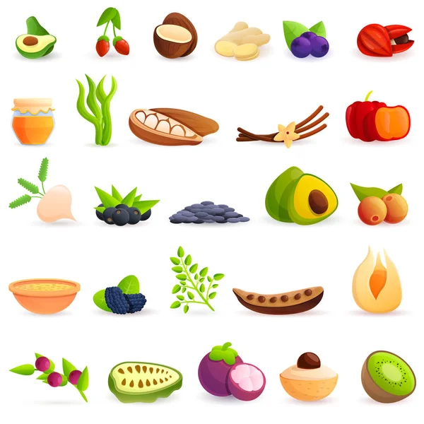 Superfood icons set, cartoon style — Stock Vector