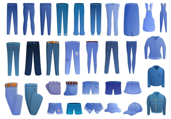 Jeans icons set, cartoon style Stock Vector