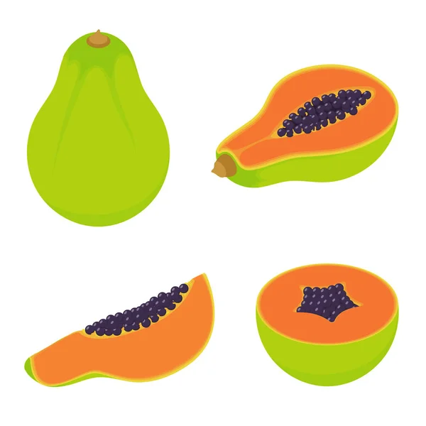 Conjunto de iconos de papaya, estilo isométrico — Archivo Imágenes Vectoriales