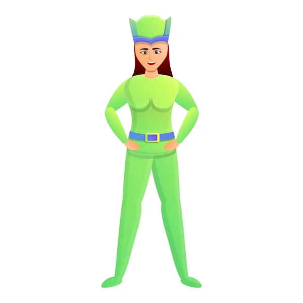 Ícone mulher super-herói verde, estilo dos desenhos animados — Vetor de Stock