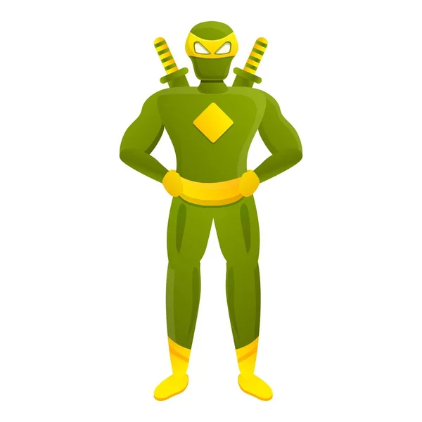 Icona verde ninja supereroe, stile cartone animato — Vettoriale Stock
