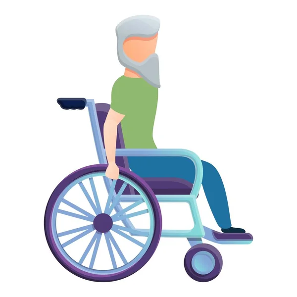Vieil homme en fauteuil roulant icône, style dessin animé — Image vectorielle