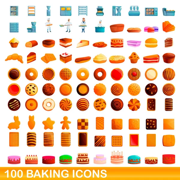 100 iconos para hornear conjunto, estilo de dibujos animados — Vector de stock