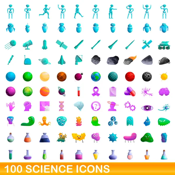 100の科学アイコンセット、漫画のスタイル — ストックベクタ