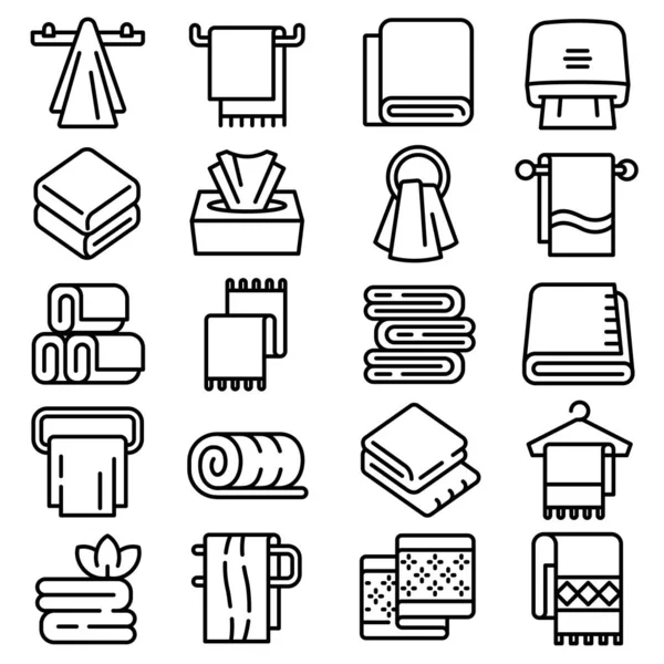 Towel icons set, outline style — Stock Vector
