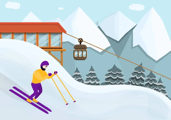 Ski resort concept background, cartoon style — ストックベクタ