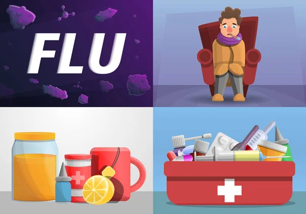 Influenza banner készlet, rajzfilm stílus — Stock Vector