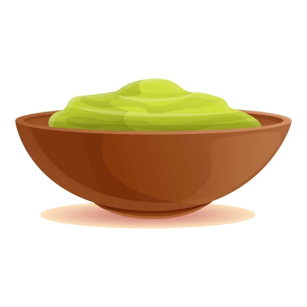 Icona ciotola condimento verde, stile cartone animato — Vettoriale Stock