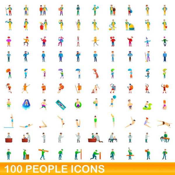 Conjunto de iconos de 100 personas, estilo de dibujos animados — Vector de stock