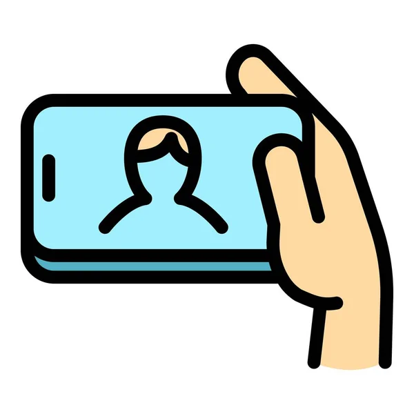 Icono de selfie de mano, estilo de esquema — Vector de stock