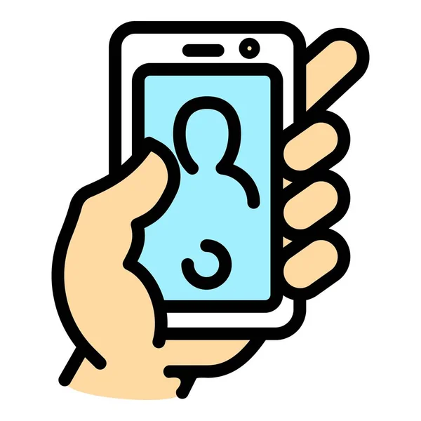 Icône selfie Smartphone, style contour — Image vectorielle