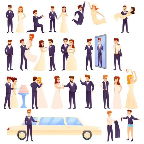 Groom icons set, cartoon style — 스톡 벡터