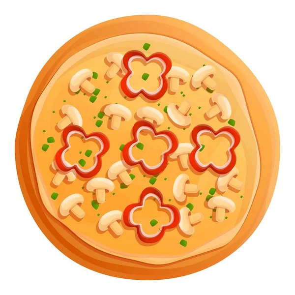 Ícone de pizza de cogumelo vegetariano, estilo cartoon — Vetor de Stock