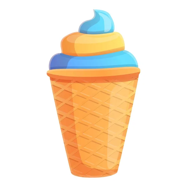 Cone blue ice cream icon, cartoon style — Stock Vector