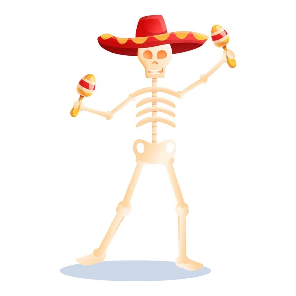 Mexican maracas skeleton icon, cartoon style — Stock Vector