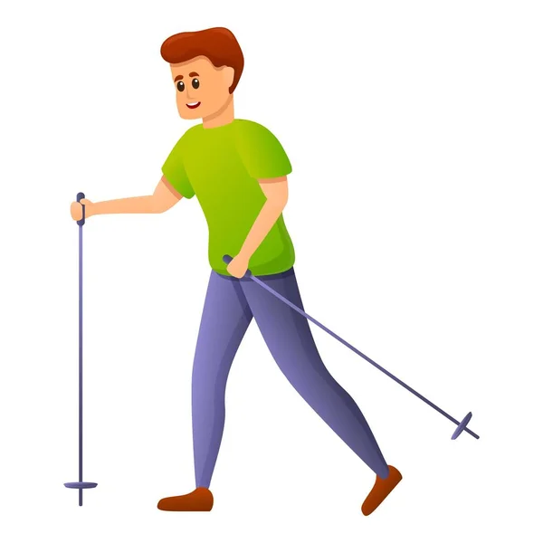 Boy walking sticks ícone, estilo dos desenhos animados — Vetor de Stock