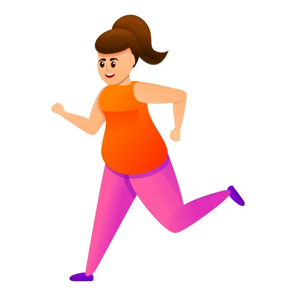 Fat girl running icon, cartoon style — Stock Vector