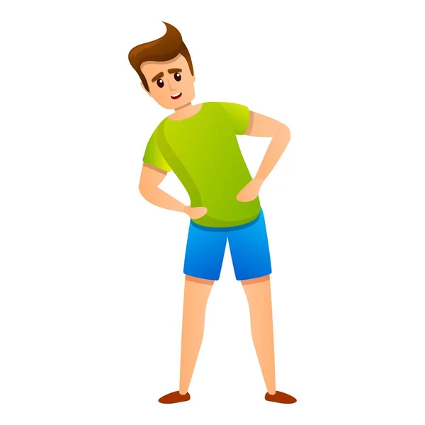 Sorrindo menino ícone de fitness ao ar livre, estilo dos desenhos animados — Vetor de Stock