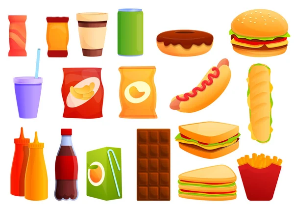 Sandwich bar icons set, cartoon style — Stock Vector