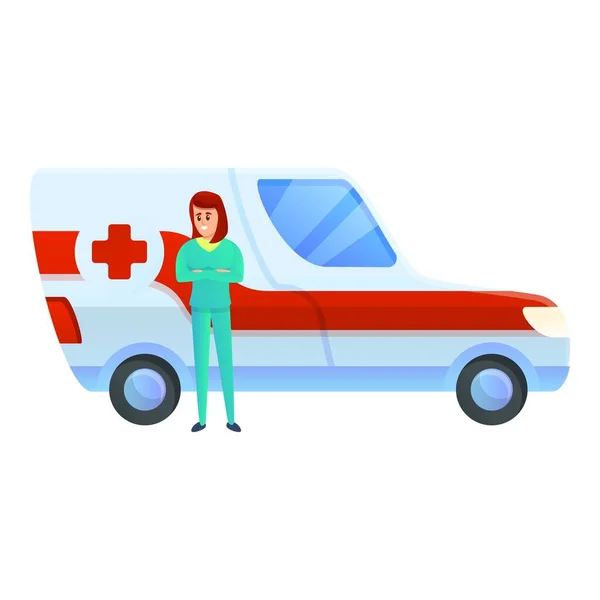 Ícone de enfermeira de carro ambulância, estilo dos desenhos animados —  Vetores de Stock