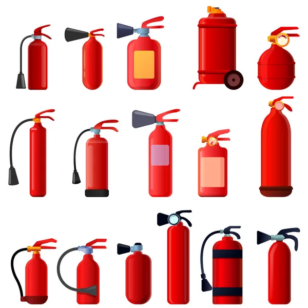 Brandblusser iconen set, cartoon stijl — Stockvector