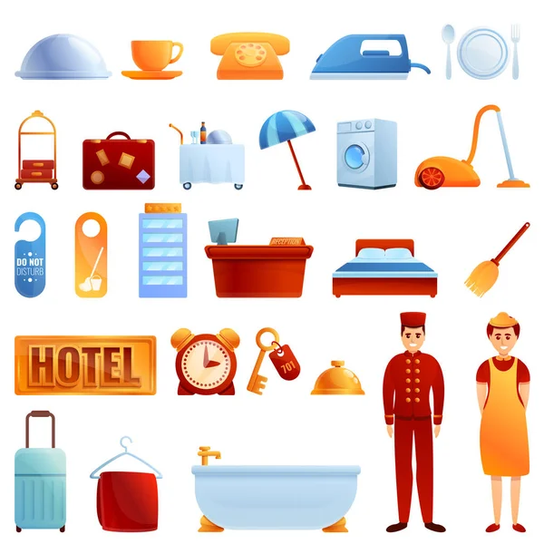 Conjunto de iconos de servicio de habitaciones, estilo de dibujos animados — Vector de stock