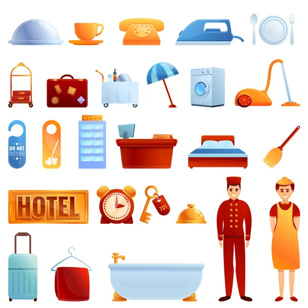 Room service icons set, cartoon style — Stok Vektör