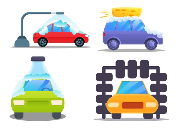 Car wash icons set, cartoon style — Stockvektor