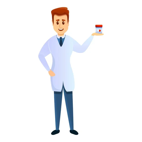 Podiatrist with capsule jar icon, cartoon style — ストックベクタ