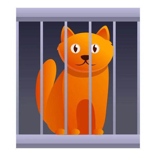 Cat in cage icon, cartoon style — стоковый вектор
