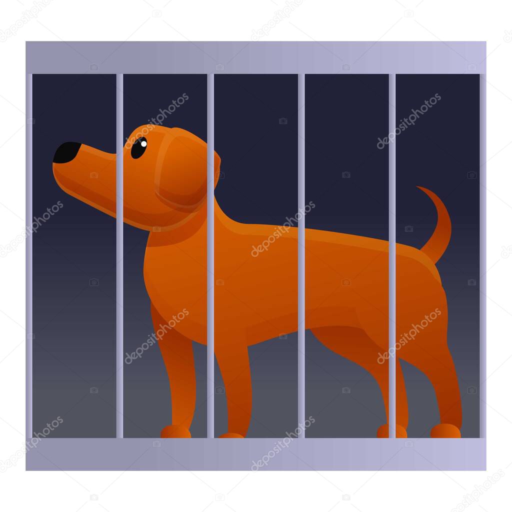 Homeless dog in cage icon, cartoon style