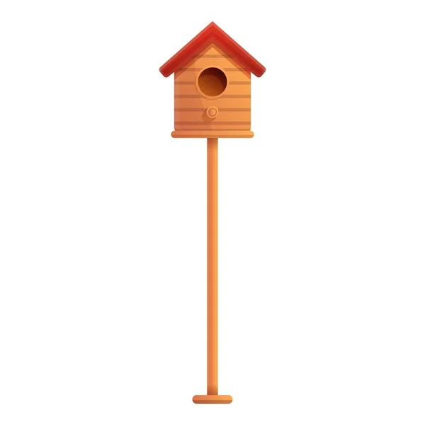 Bird house on pillar icon, cartoon style — Stock Vector