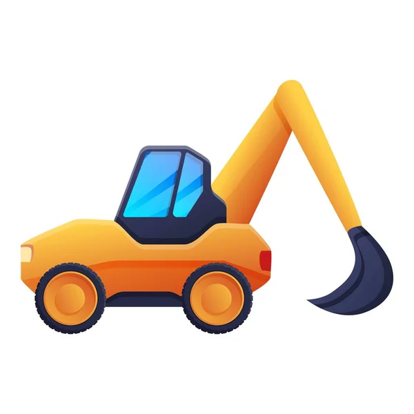 Ícone da escavadeira do reparo da estrada, estilo dos desenhos animados — Vetor de Stock