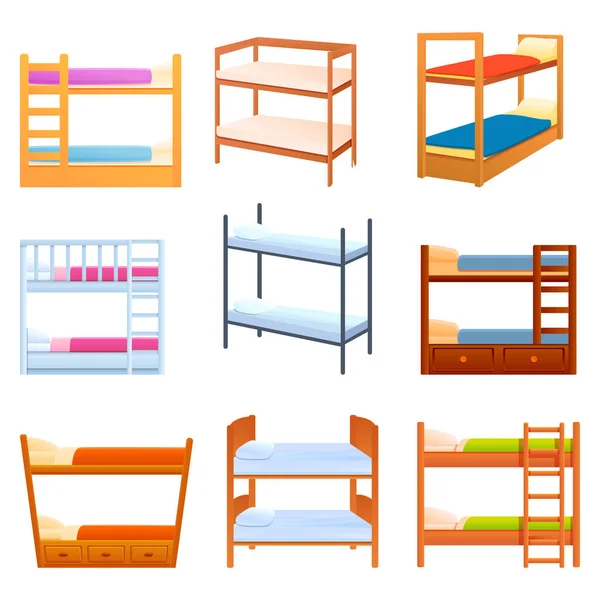 Stapelbed iconen set, cartoon stijl — Stockvector