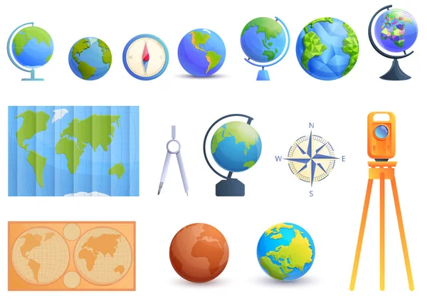 Conjunto de iconos de cartógrafo, estilo de dibujos animados — Vector de stock