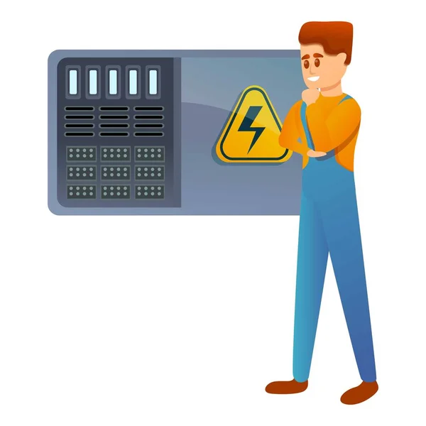 Engenheiro e ícone do painel de eletricidade, estilo dos desenhos animados — Vetor de Stock