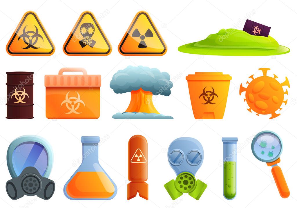 Biohazard icons set, cartoon style