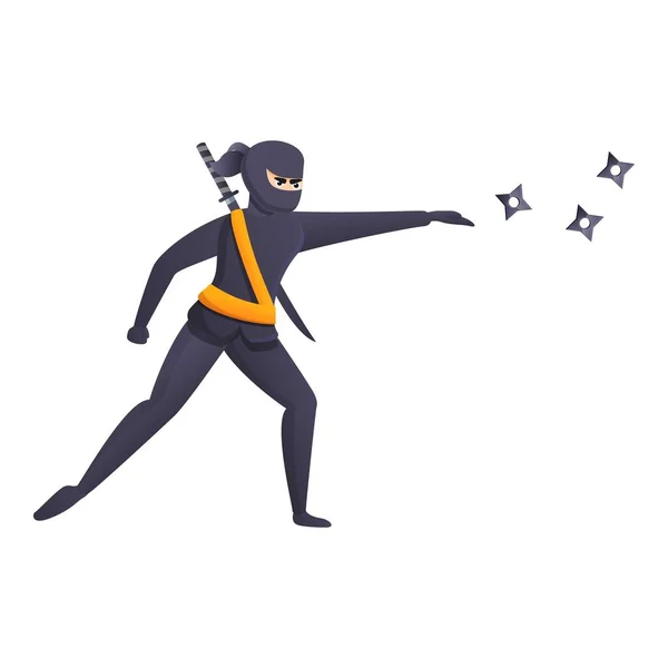 Ninja lanzar estrellas icono, estilo de dibujos animados — Vector de stock