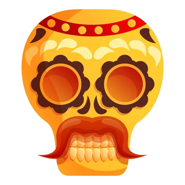 Crânio mexicano com ícone de bigode, estilo cartoon — Vetor de Stock