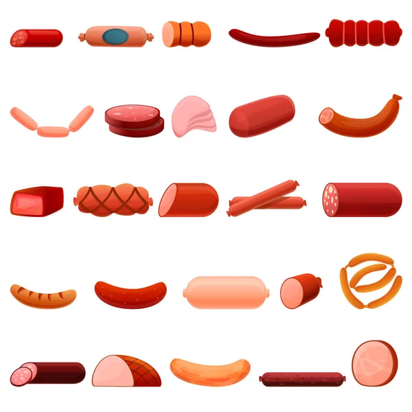 Sausage icons set, cartoon style — Stock Vector