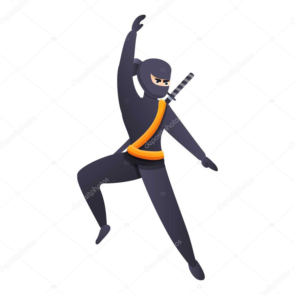 Jumping ninja icon, cartoon style