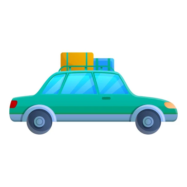 Caravan car trip icon, cartoon style — Stock Vector