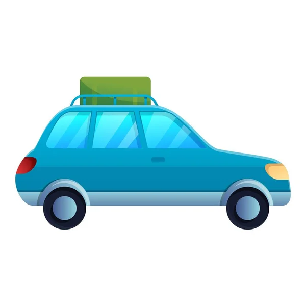 Icono de viaje de verano coche, estilo de dibujos animados — Vector de stock