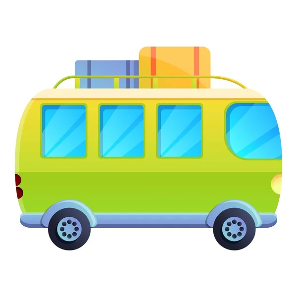Икона летнего путешествия в микроавтобусе, стиль мультфильма — стоковый вектор