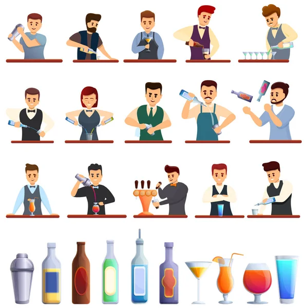 Bartender ikoner set, tecknad stil — Stock vektor