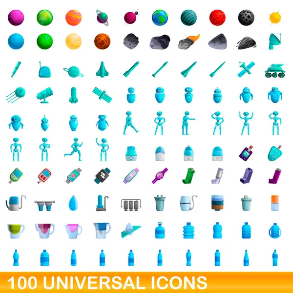 100 iconos universales, estilo de dibujos animados — Vector de stock