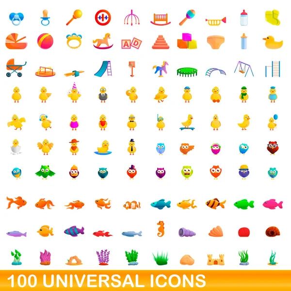 100 univerzális ikonok készlet, rajzfilm stílus — Stock Vector