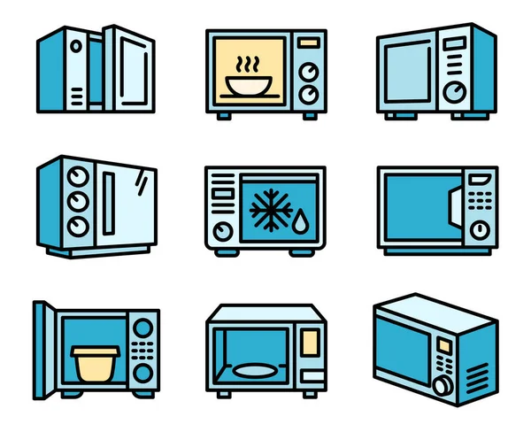 Ensemble d'icônes micro-ondes, style contour — Image vectorielle